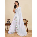 Load image into Gallery viewer, Women's Georgette Printed Saree With Unstitched Blouse 5.5Mtr (White)
