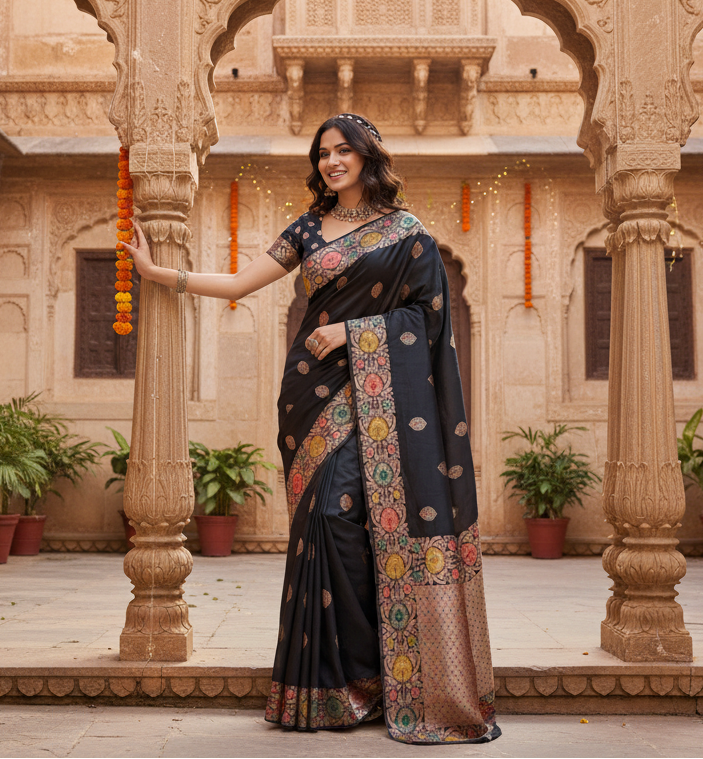 Pid 65589 women s faux banarasi silk woven saree with unstitched blouse 5 5 mtr black 2 1000x1000