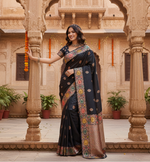 Load image into Gallery viewer, Women's Faux_Banarasi_Silk Woven Saree With Unstitched Blouse 5.5Mtr (Black)
