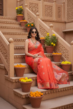 Load image into Gallery viewer, Women's Faux_Banarasi_Silk Woven Saree With Unstitched Blouse 5.5Mtr (Coral)
