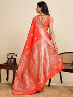 Load image into Gallery viewer, Women's Faux_Banarasi_Silk Woven Saree With Unstitched Blouse 5.5Mtr (Coral)
