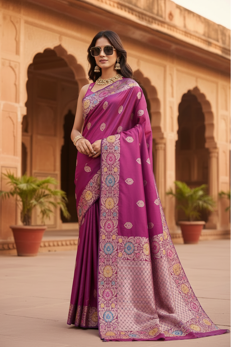 Women's Faux_Banarasi_Silk Woven Saree With Unstitched Blouse 5.5Mtr (Magenta)