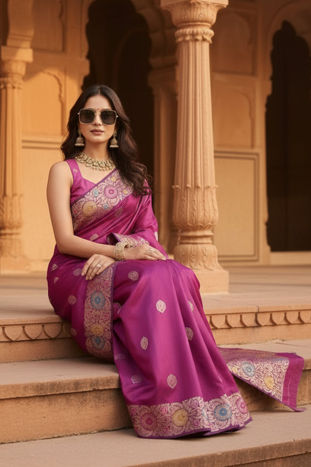 Women's faux_banarasi_silk woven saree with unstitched blouse 5