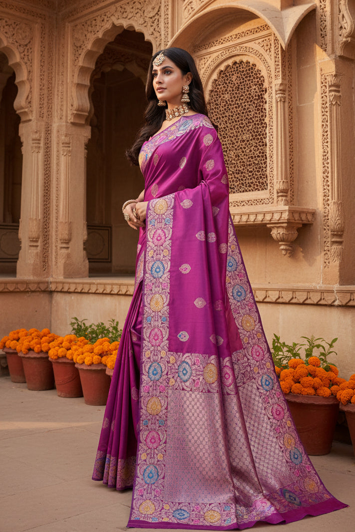 Women's Faux_Banarasi_Silk Woven Saree With Unstitched Blouse 5.5Mtr (Magenta)