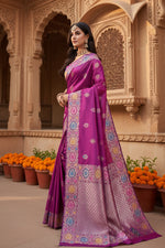 Load image into Gallery viewer, Women's Faux_Banarasi_Silk Woven Saree With Unstitched Blouse 5.5Mtr (Magenta)
