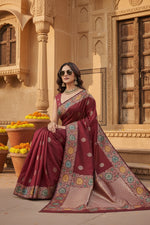 Load image into Gallery viewer, Women's Faux_Banarasi_Silk Woven Saree With Unstitched Blouse 5.5Mtr (Maroon)
