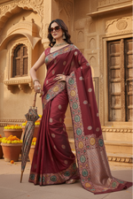 Load image into Gallery viewer, Women's Faux_Banarasi_Silk Woven Saree With Unstitched Blouse 5.5Mtr (Maroon)
