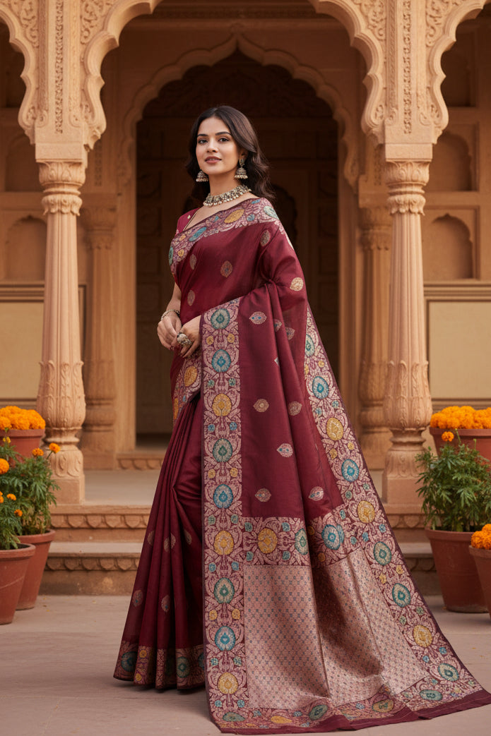 Women's faux_banarasi_silk woven saree with unstitched blouse 5