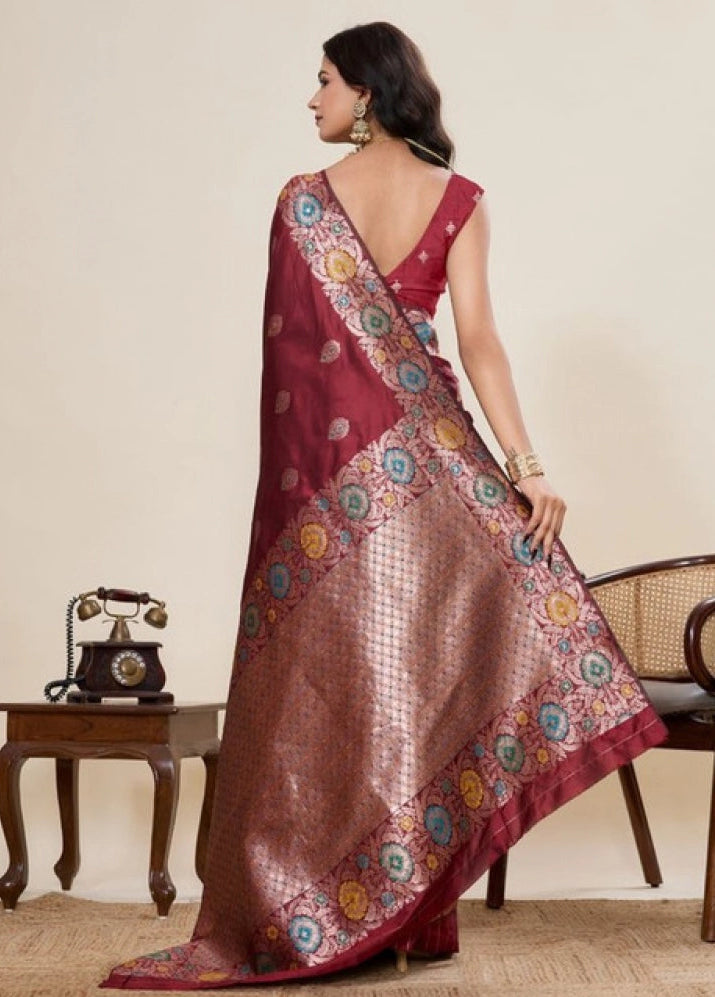 Women's Faux_Banarasi_Silk Woven Saree With Unstitched Blouse 5.5Mtr (Maroon)