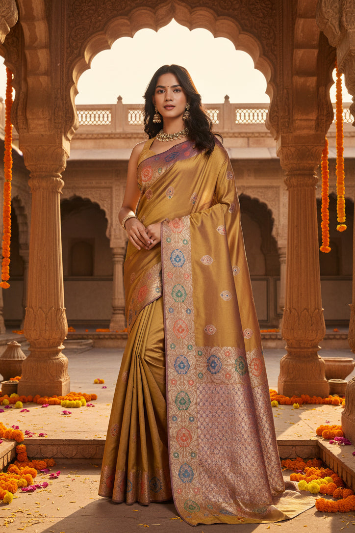 Women's faux_banarasi_silk woven saree with unstitched blouse 5