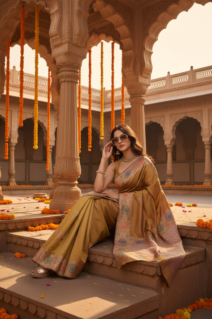 Women's Faux_Banarasi_Silk Woven Saree With Unstitched Blouse 5.5Mtr (Mustard)