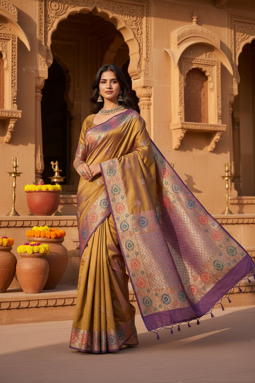 Women's Faux_Banarasi_Silk Woven Saree With Unstitched Blouse 5.5Mtr (Mustard)