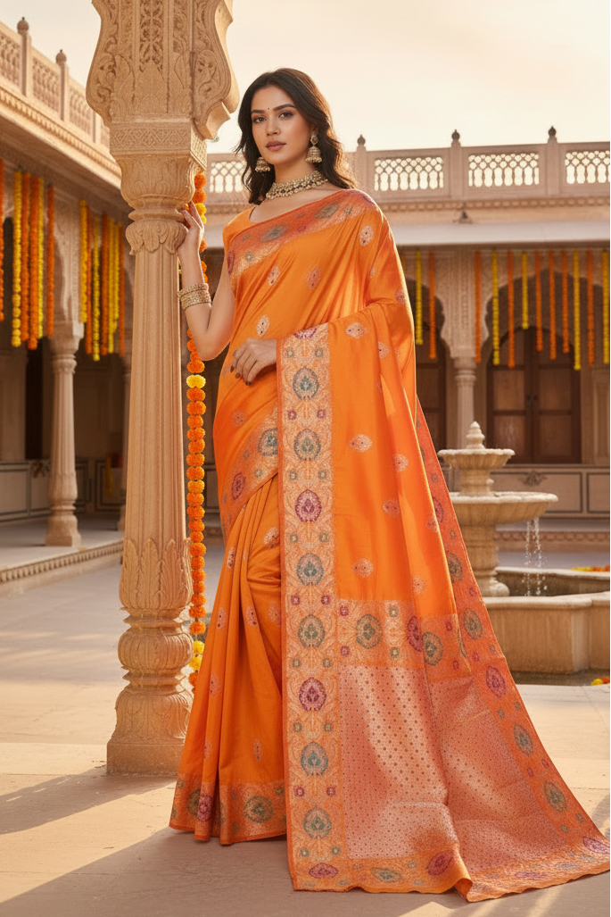 Women's Faux_Banarasi_Silk Woven Saree With Unstitched Blouse 5.5Mtr (Orange)