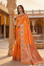 Load image into Gallery viewer, Women's Faux_Banarasi_Silk Woven Saree With Unstitched Blouse 5.5Mtr (Orange)
