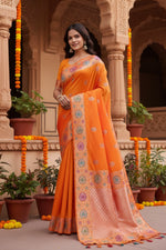 Load image into Gallery viewer, Women's Faux_Banarasi_Silk Woven Saree With Unstitched Blouse 5.5Mtr (Orange)

