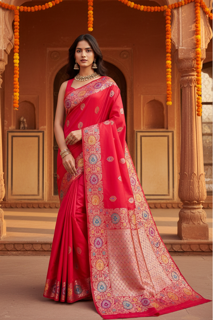 Women's Faux_Banarasi_Silk Woven Saree With Unstitched Blouse 5.5Mtr (Red)