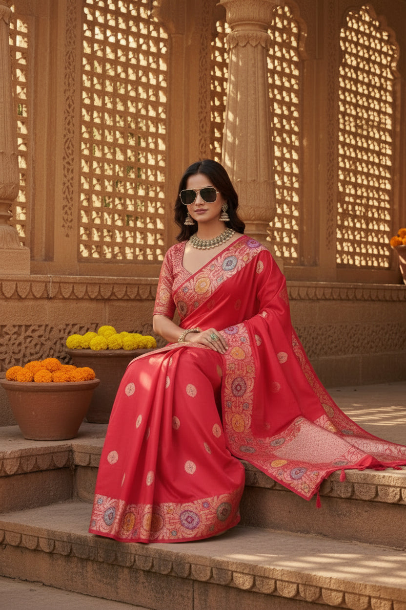 Women's faux_banarasi_silk woven saree with unstitched blouse 5