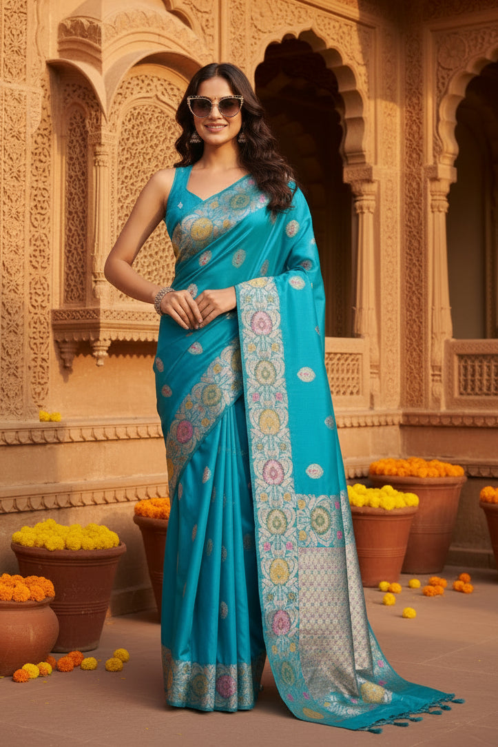 Women's faux_banarasi_silk woven saree with unstitched blouse 5