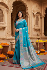Load image into Gallery viewer, Women's Faux_Banarasi_Silk Woven Saree With Unstitched Blouse 5.5Mtr (Turquoise)
