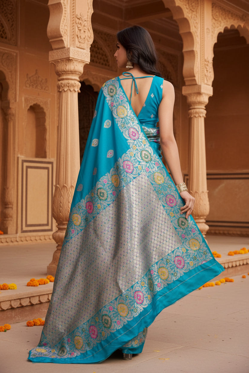 Women's Faux_Banarasi_Silk Woven Saree With Unstitched Blouse 5.5Mtr (Turquoise)