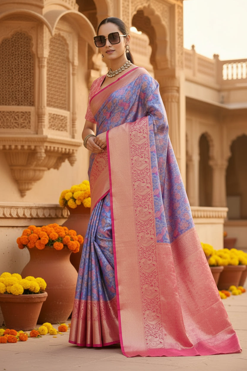 Women's Faux_Banarasi_Silk Woven Saree With Unstitched Blouse 5.5Mtr (Blue)