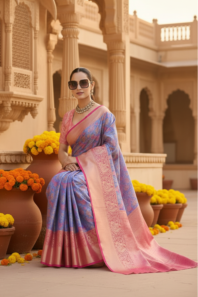 Women's Faux_Banarasi_Silk Woven Saree With Unstitched Blouse 5.5Mtr (Blue)
