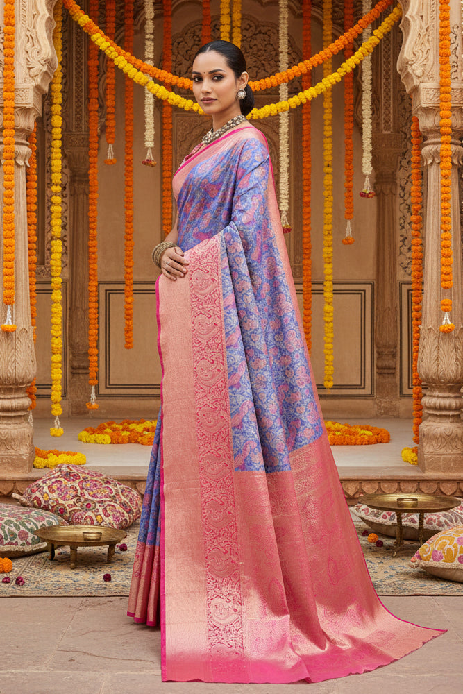 Women's Faux_Banarasi_Silk Woven Saree With Unstitched Blouse 5.5Mtr (Blue)
