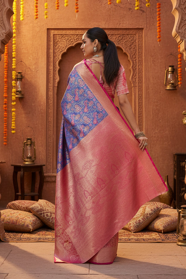 Women's Faux_Banarasi_Silk Woven Saree With Unstitched Blouse 5.5Mtr (Blue)