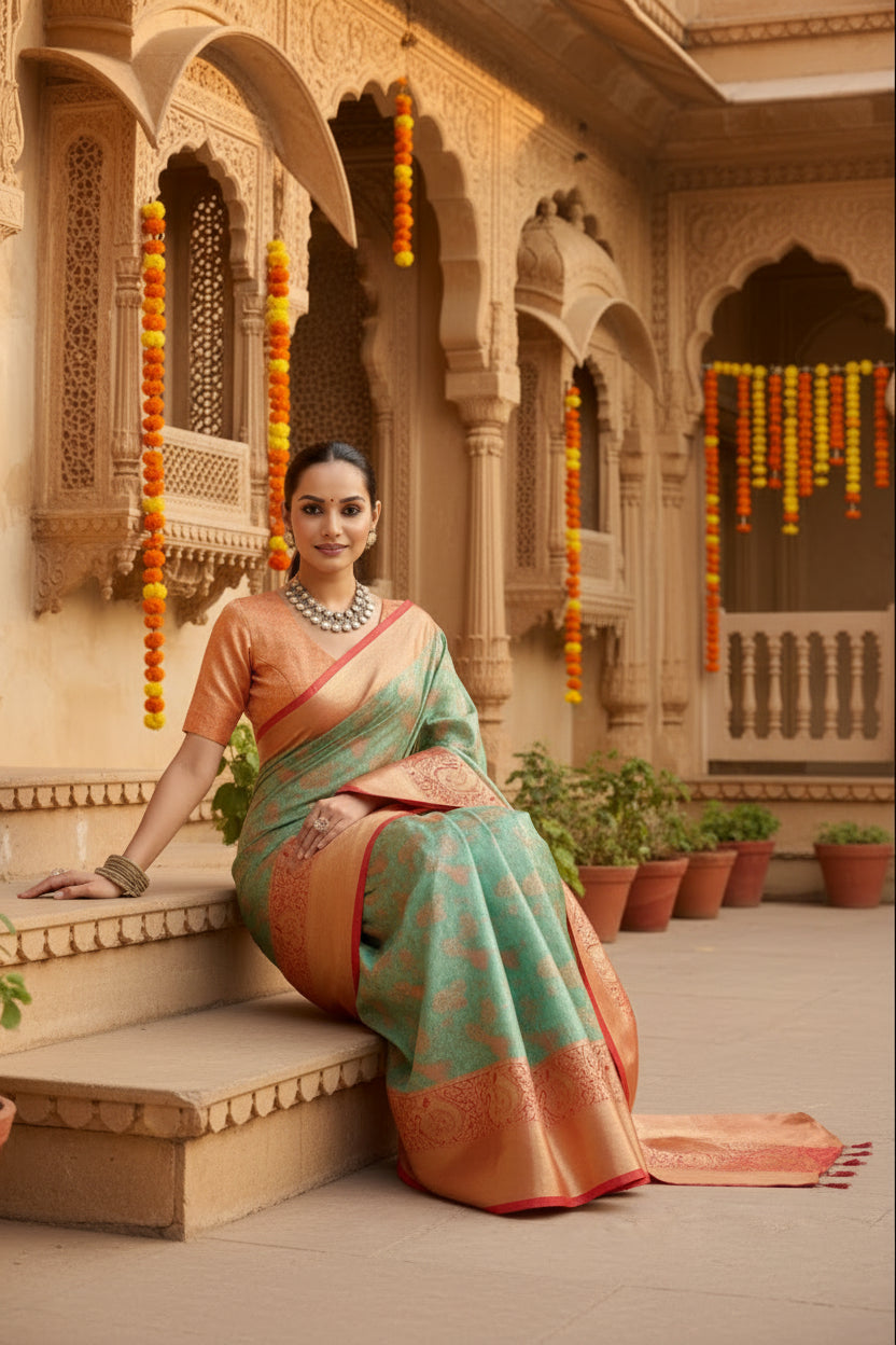 Women's Faux_Banarasi_Silk Woven Saree With Unstitched Blouse 5.5Mtr (Green)