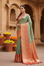 Load image into Gallery viewer, Women's Faux_Banarasi_Silk Woven Saree With Unstitched Blouse 5.5Mtr (Green)
