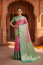 Load image into Gallery viewer, Women's Faux_Banarasi_Silk Woven Saree With Unstitched Blouse 5.5Mtr (Pink)
