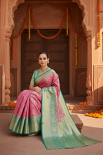 Load image into Gallery viewer, Women's Faux_Banarasi_Silk Woven Saree With Unstitched Blouse 5.5Mtr (Pink)
