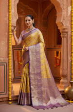 Load image into Gallery viewer, Women's Faux_Banarasi_Silk Woven Saree With Unstitched Blouse 5.5Mtr (Yellow)
