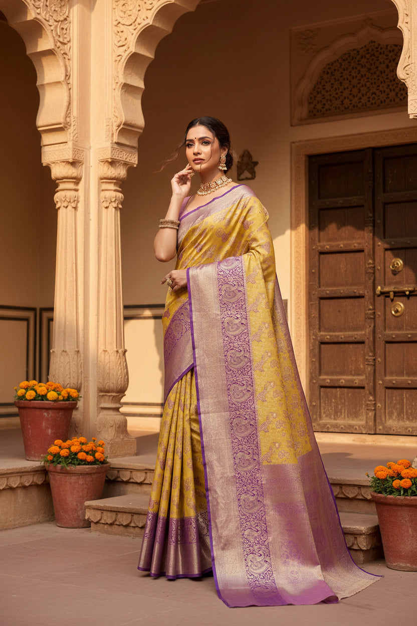 Pid 65601 women s faux banarasi silk woven saree with unstitched blouse 5 5 mtr yellow 2 1000x1000