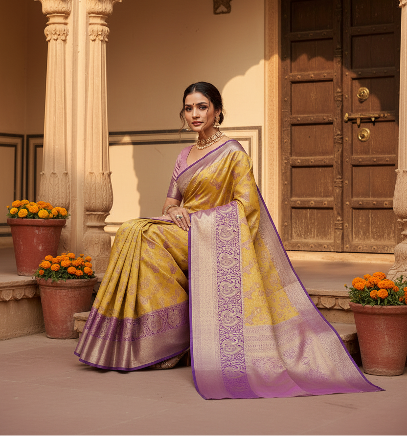 Women's faux_banarasi_silk woven saree with unstitched blouse 5
