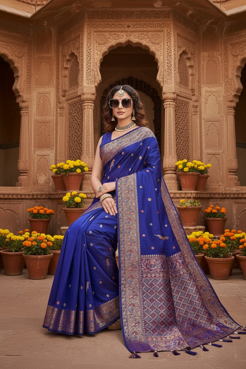 Women's jacquard woven saree with unstitched blouse 5