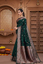Load image into Gallery viewer, Women's Jacquard Woven Saree With Unstitched Blouse 5.5Mtr (Green)
