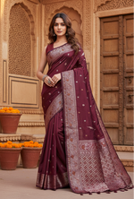 Load image into Gallery viewer, Women's Jacquard Woven Saree With Unstitched Blouse 5.5Mtr (Maroon)
