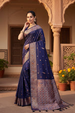 Load image into Gallery viewer, Women's Jacquard Woven Saree With Unstitched Blouse 5.5Mtr (Navy)
