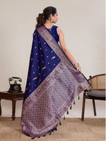 Load image into Gallery viewer, Women's Jacquard Woven Saree With Unstitched Blouse 5.5Mtr (Navy)
