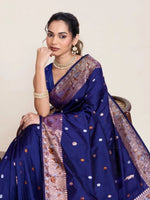 Load image into Gallery viewer, Women's Jacquard Woven Saree With Unstitched Blouse 5.5Mtr (Navy)
