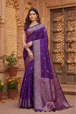 Load image into Gallery viewer, Women's Jacquard Woven Saree With Unstitched Blouse 5.5Mtr (Purple)
