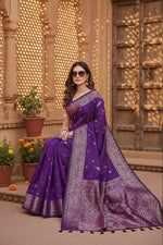 Load image into Gallery viewer, Women's Jacquard Woven Saree With Unstitched Blouse 5.5Mtr (Purple)
