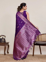 Load image into Gallery viewer, Women's Jacquard Woven Saree With Unstitched Blouse 5.5Mtr (Purple)
