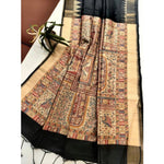Load image into Gallery viewer, Women's Tussar Silk Madhubani Saree With Unstitched Blouse 5.5Mtr (Black)
