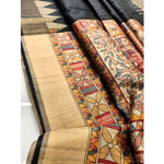 Load image into Gallery viewer, Women's Tussar Silk Madhubani Saree With Unstitched Blouse 5.5Mtr (Black)
