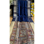Load image into Gallery viewer, Women's Tussar Silk Madhubani Saree With Unstitched Blouse 5.5Mtr (Blue)
