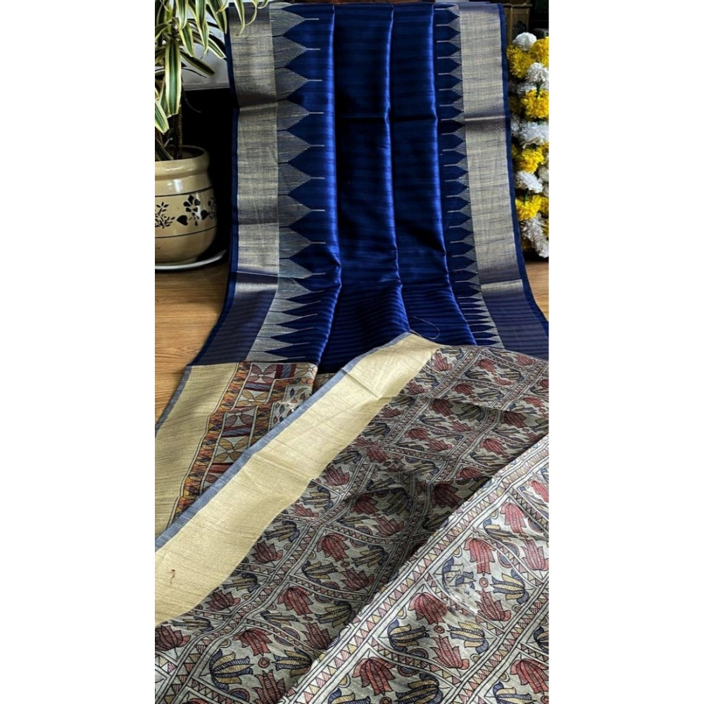 Pid 65622 generic women s tussar silk madhubani saree with unstitched blouse 5 5 mtr blue 2 1000x1000