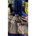Load image into Gallery viewer, Women's Tussar Silk Madhubani Saree With Unstitched Blouse 5.5Mtr (Blue)

