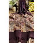 Load image into Gallery viewer, Women's Tussar Silk Madhubani Saree With Unstitched Blouse 5.5Mtr (Coffee)
